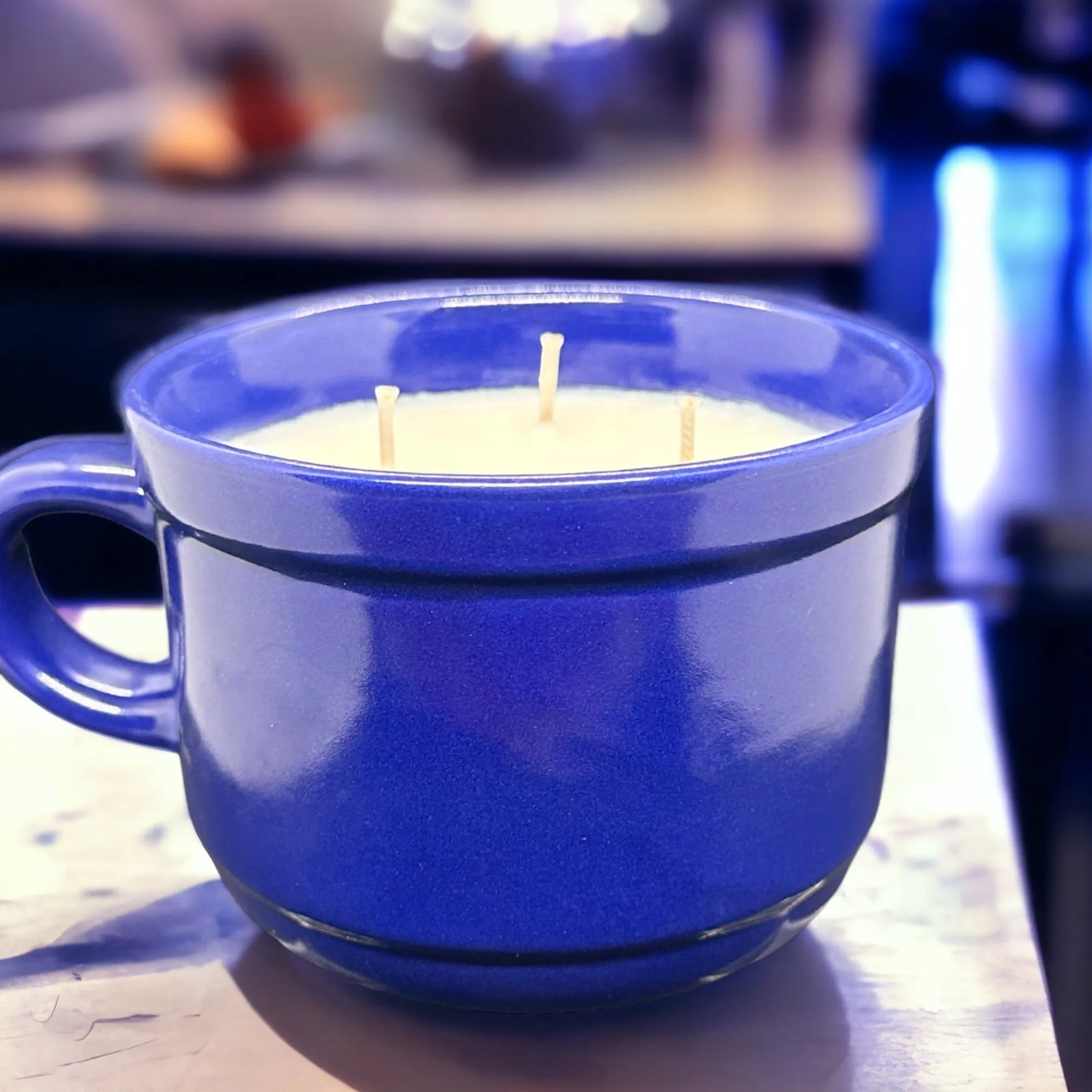 3-Wick Coffee Mug Seasonal Candle LIGHT BLUE