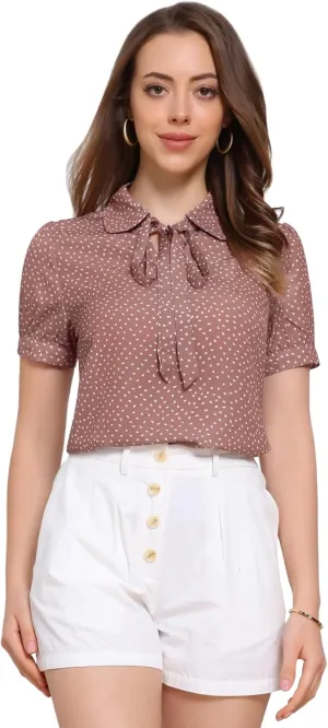 Allegra K Women's Retro Blouses Printed Bow Tie Peter Pan Collar Chiffon Blouse