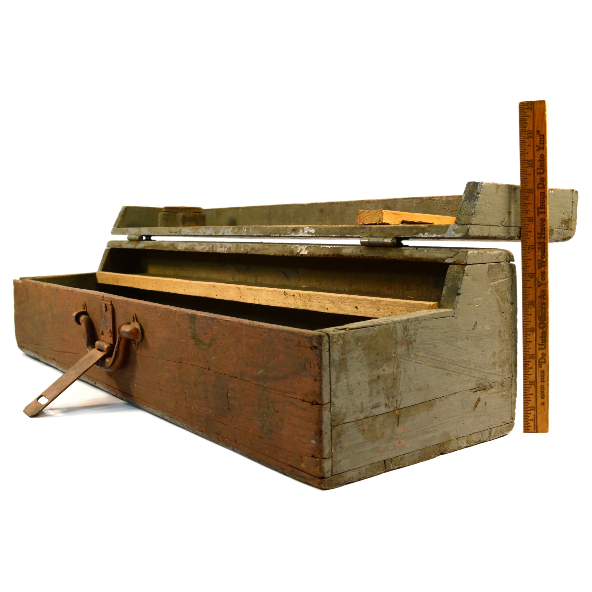 Antique HOMEMADE SAW TOOL BOX Carpenter's Chest   BONUS YALE PADLOCK Old Paint!