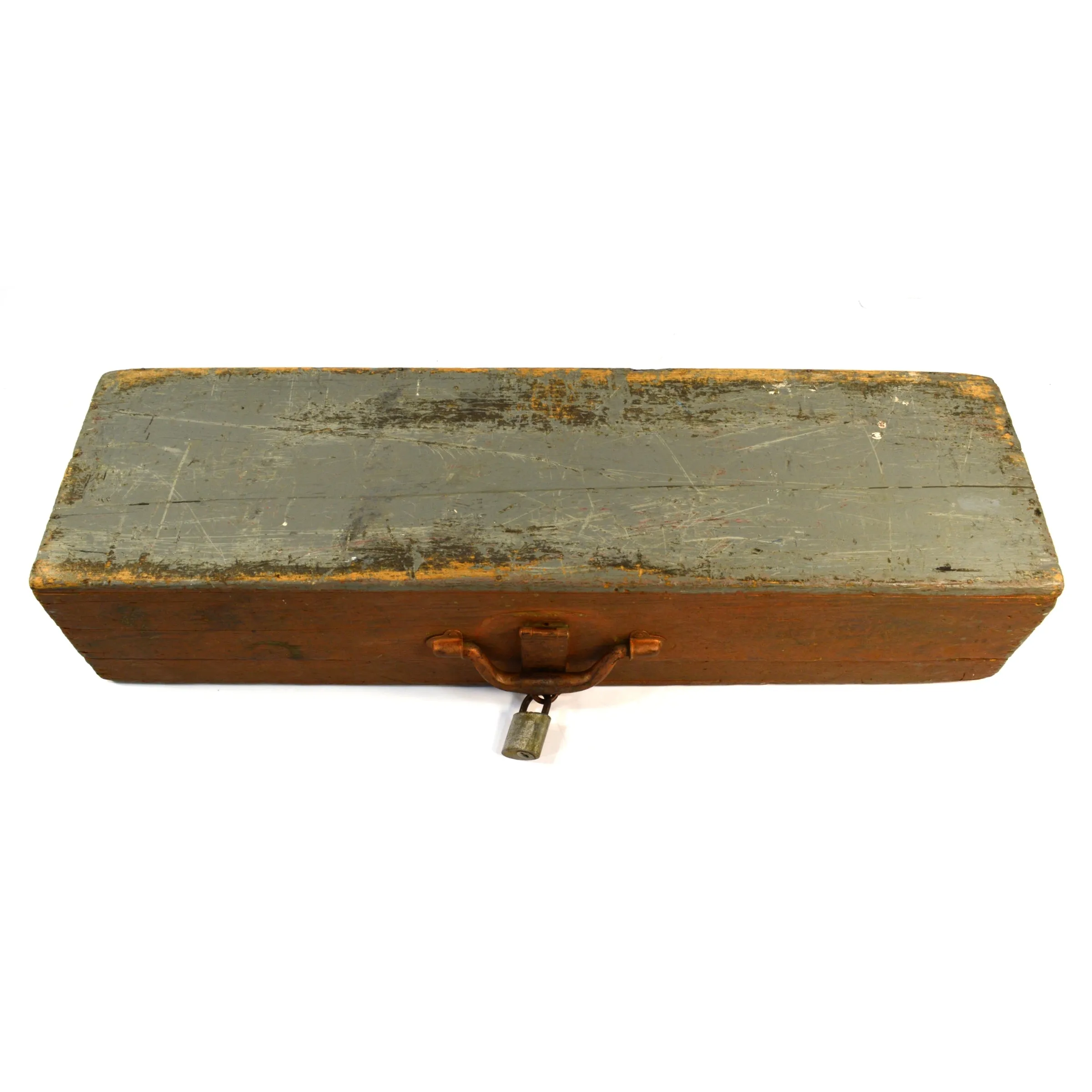 Antique HOMEMADE SAW TOOL BOX Carpenter's Chest   BONUS YALE PADLOCK Old Paint!