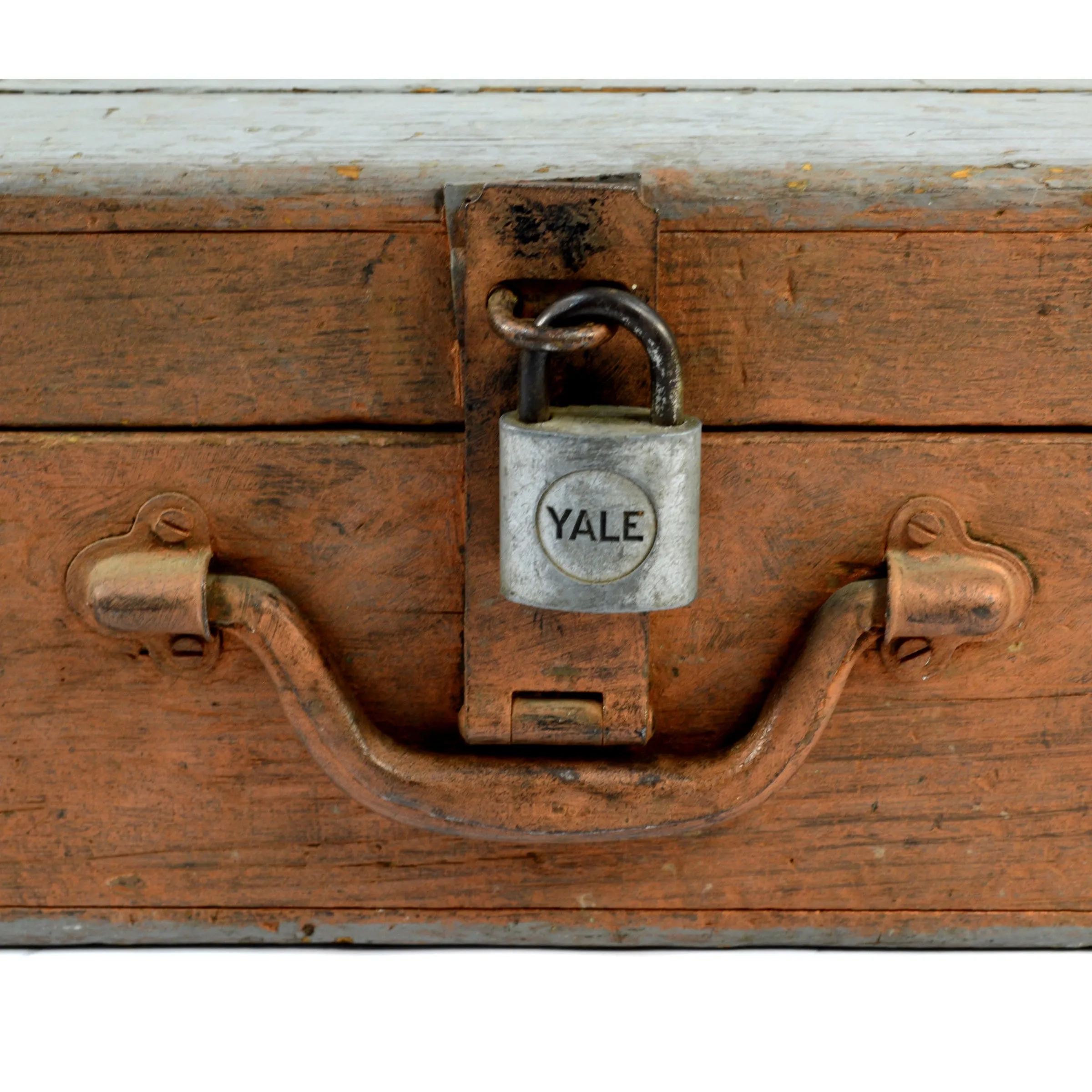 Antique HOMEMADE SAW TOOL BOX Carpenter's Chest   BONUS YALE PADLOCK Old Paint!