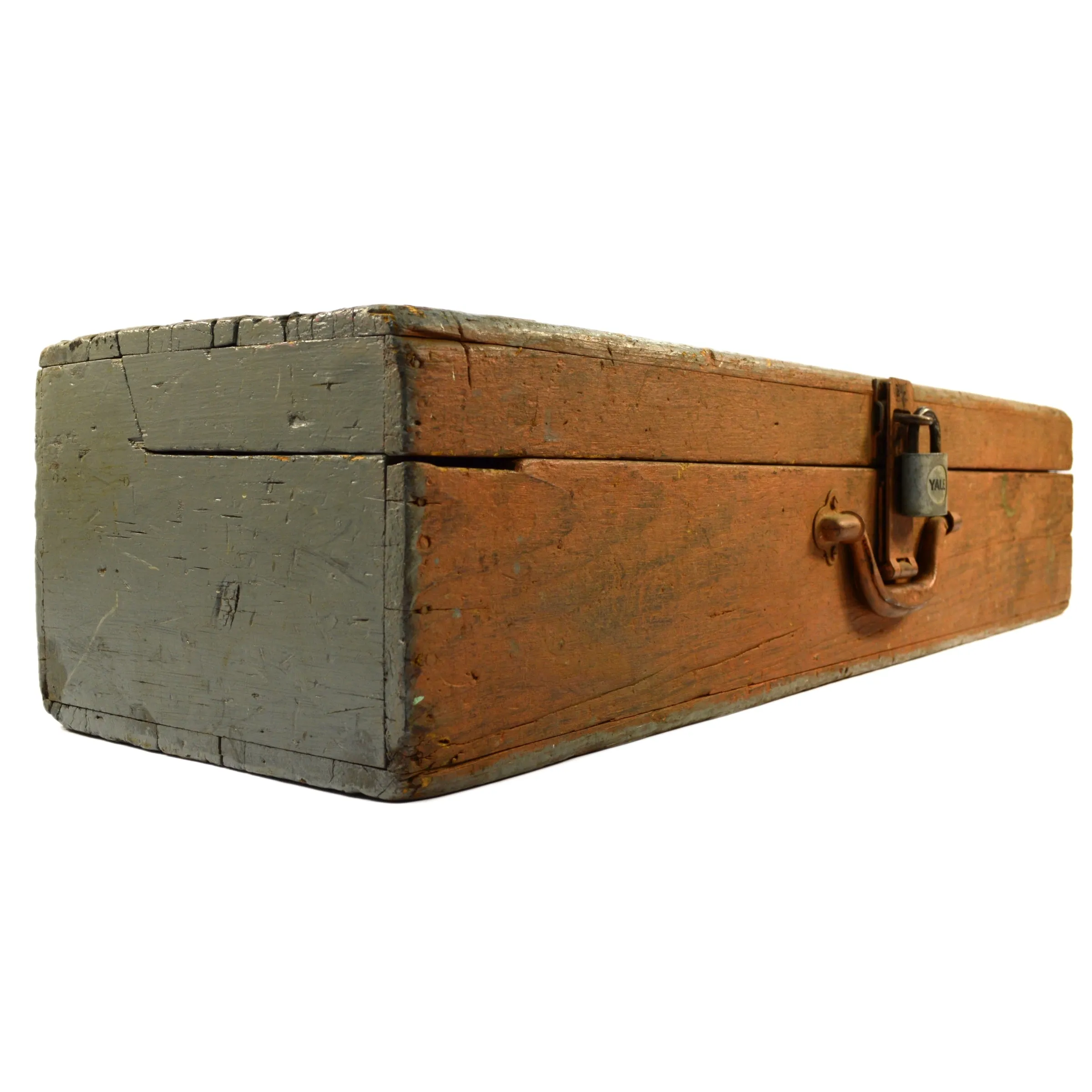 Antique HOMEMADE SAW TOOL BOX Carpenter's Chest   BONUS YALE PADLOCK Old Paint!