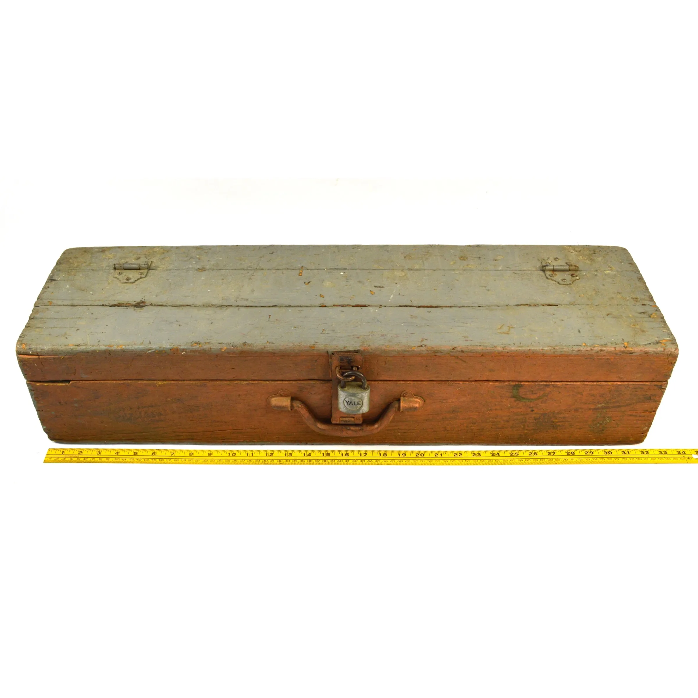 Antique HOMEMADE SAW TOOL BOX Carpenter's Chest   BONUS YALE PADLOCK Old Paint!