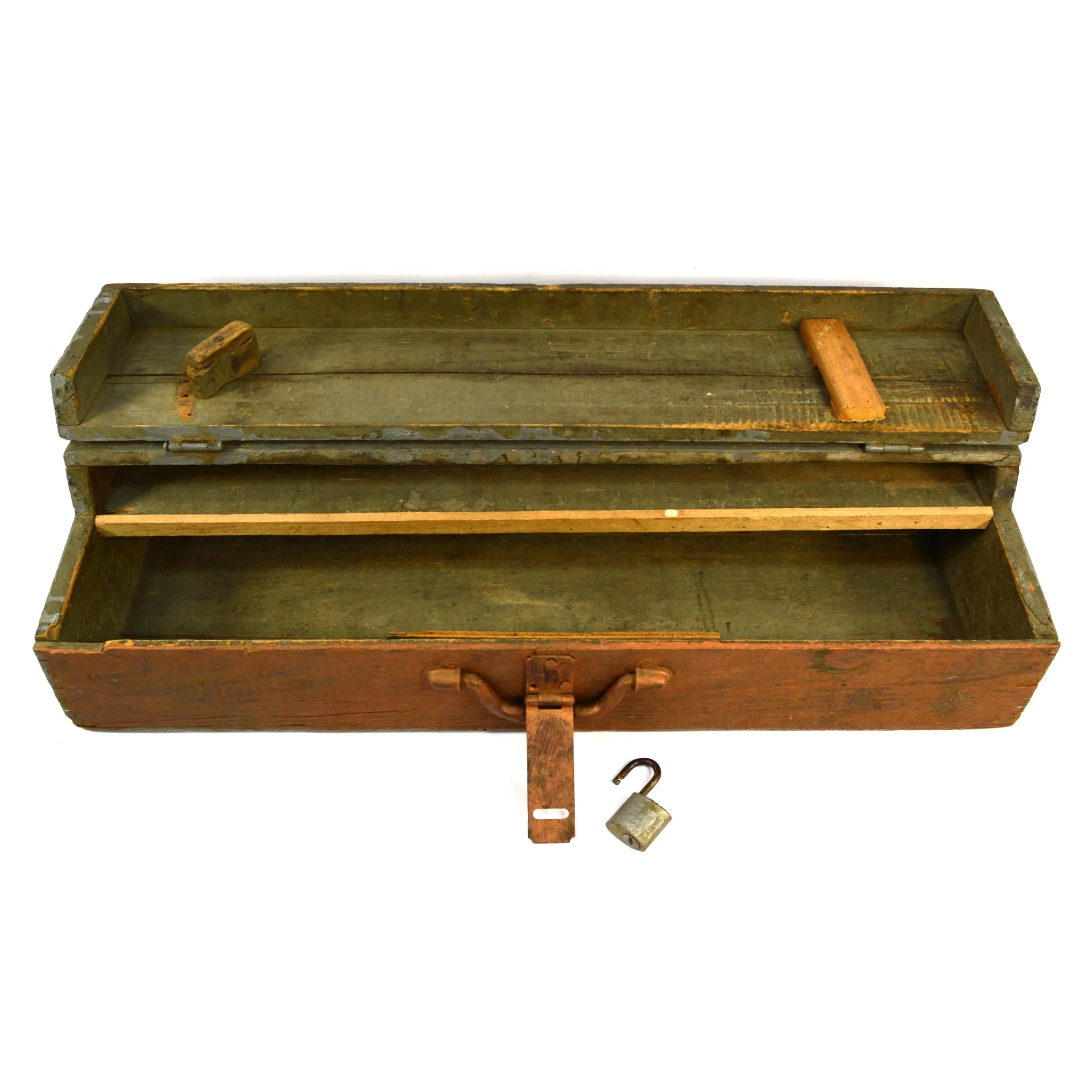 Antique HOMEMADE SAW TOOL BOX Carpenter's Chest   BONUS YALE PADLOCK Old Paint!