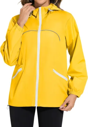 Avoogue Waterproof Jacket with Hood Packable Raincoats for Women Reflective Jacket Windbreaker