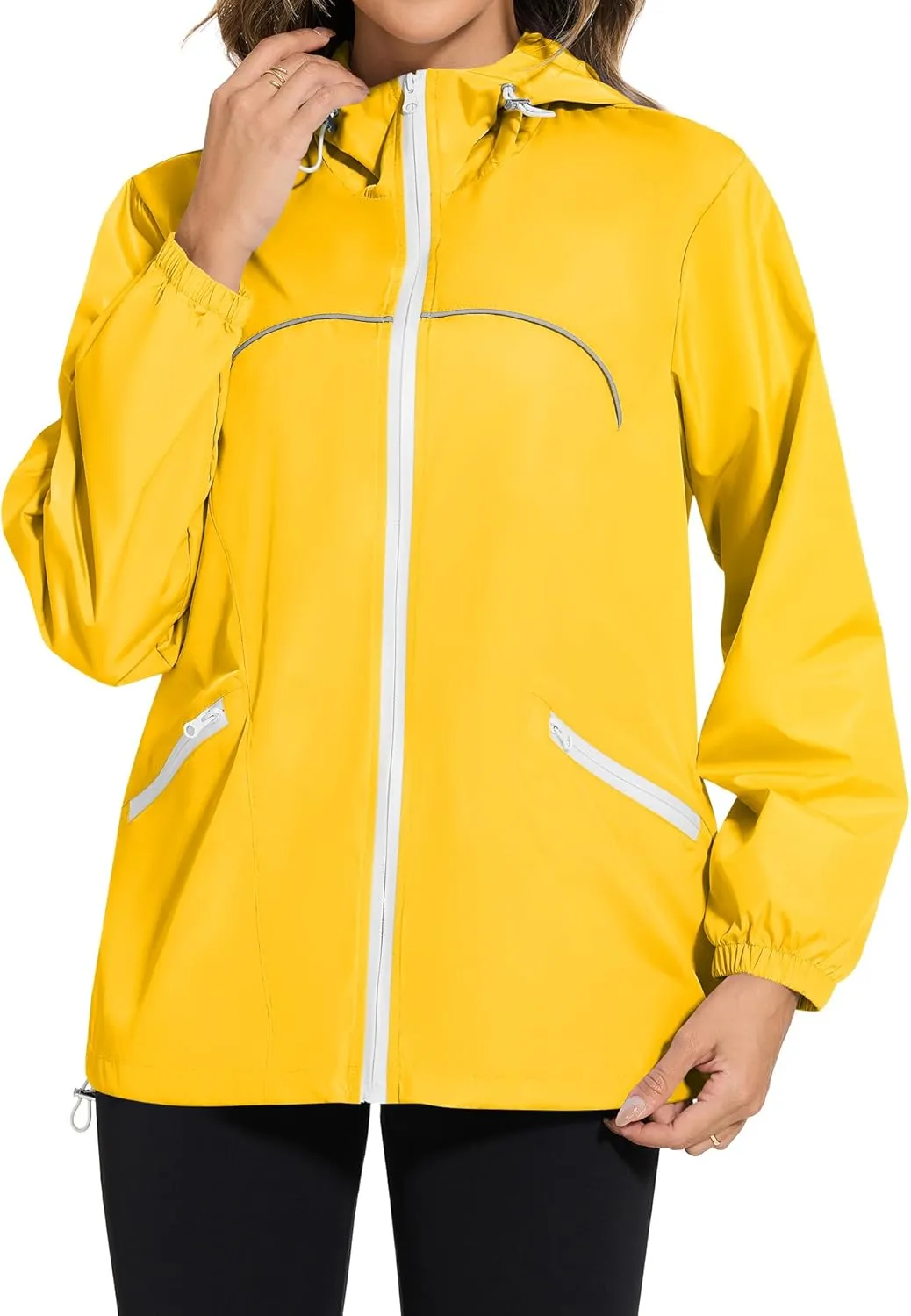 Avoogue Waterproof Jacket with Hood Packable Raincoats for Women Reflective Jacket Windbreaker