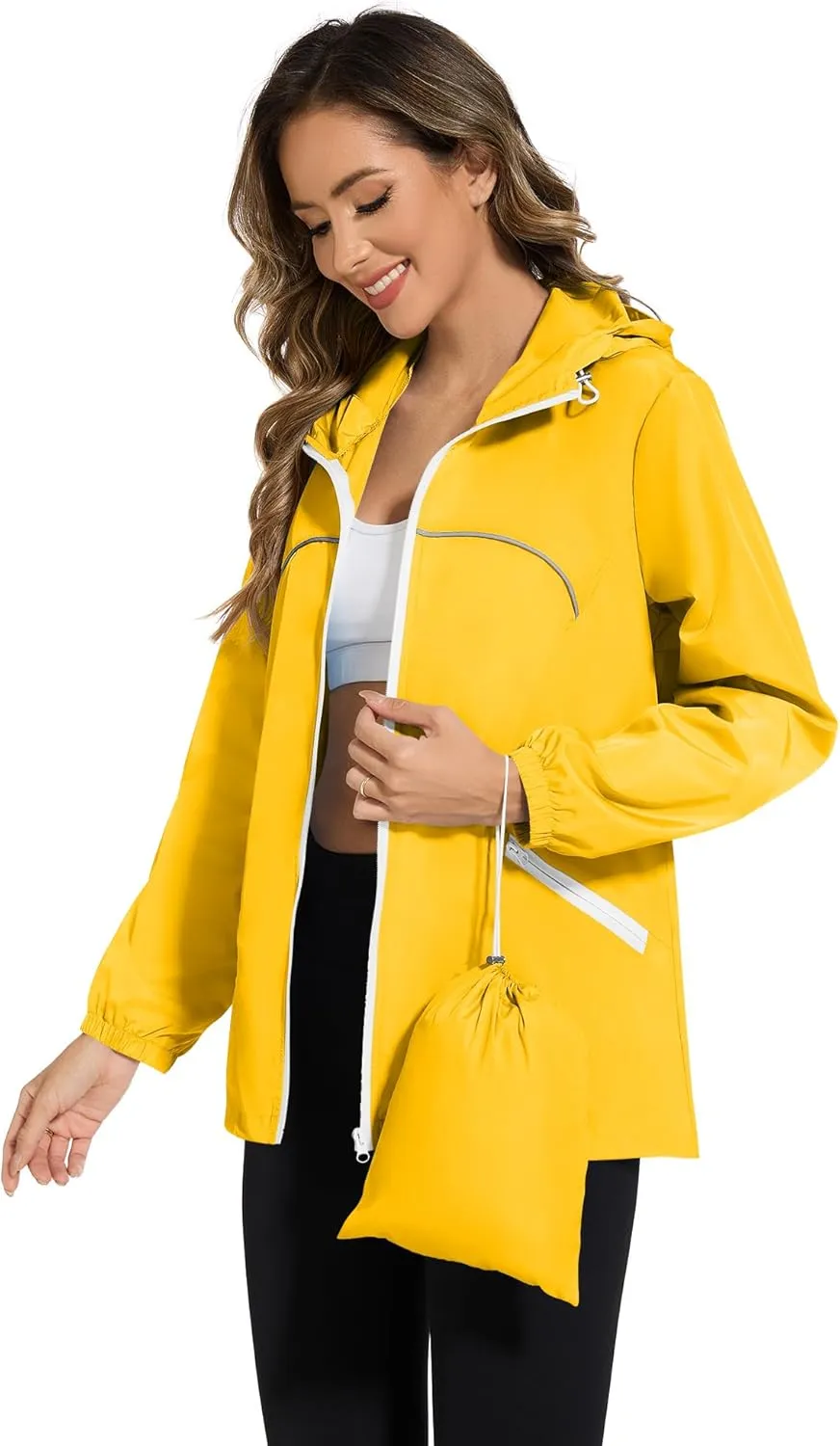 Avoogue Waterproof Jacket with Hood Packable Raincoats for Women Reflective Jacket Windbreaker