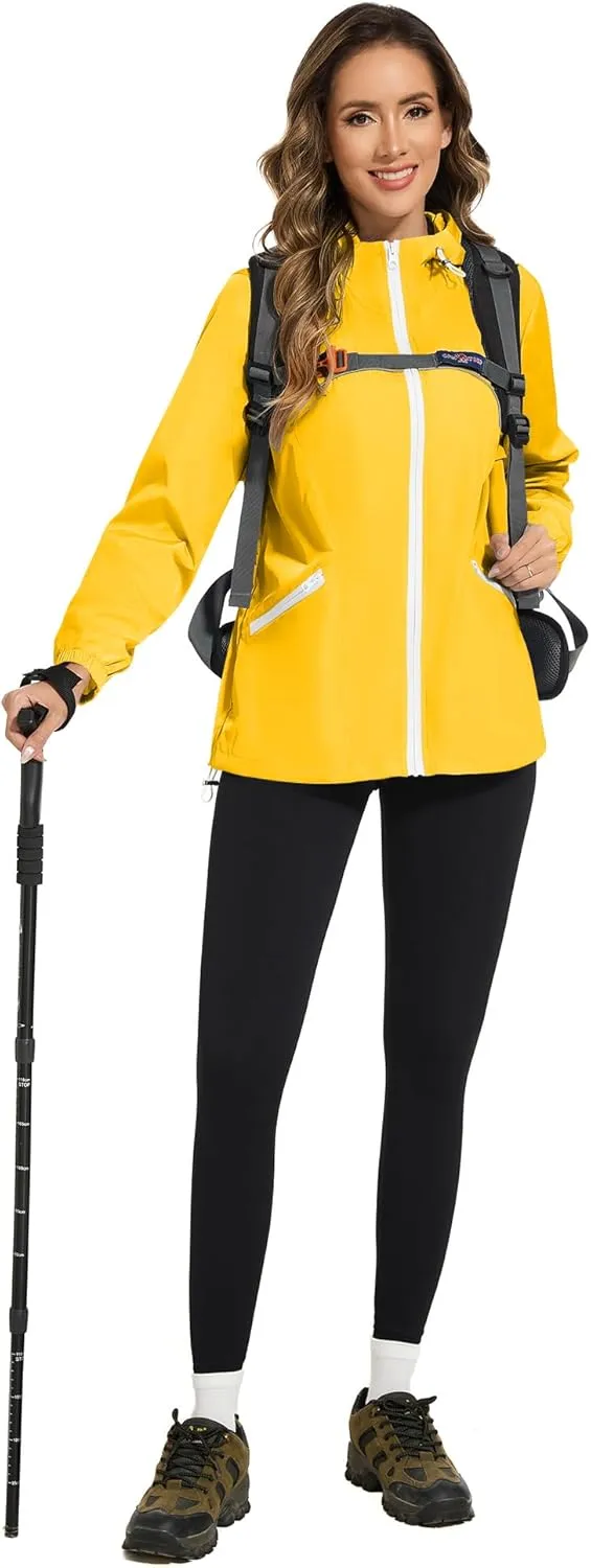 Avoogue Waterproof Jacket with Hood Packable Raincoats for Women Reflective Jacket Windbreaker