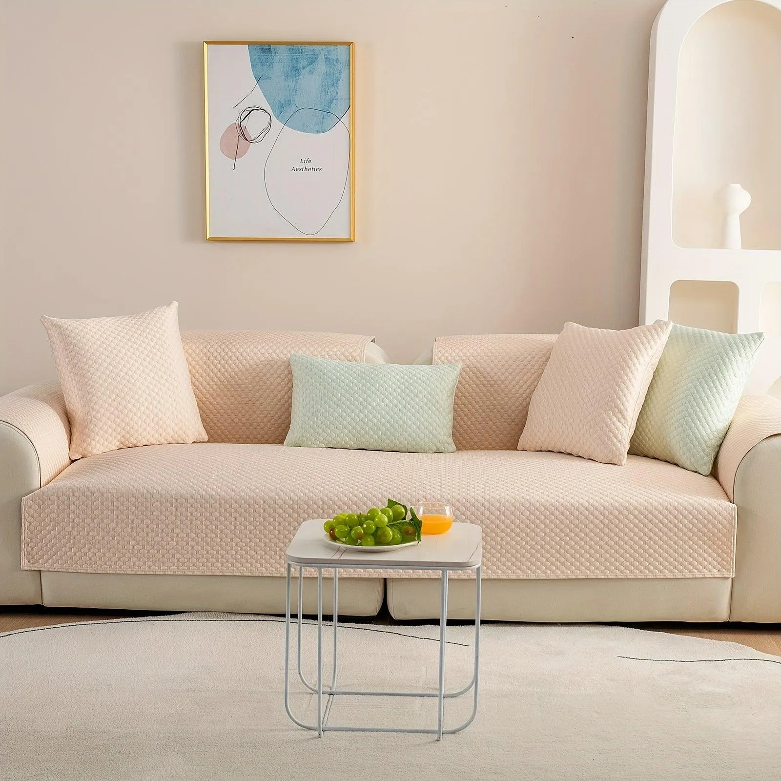 Breathable Ice Silk Light Gray Couch Cover - Cooling & Anti-Scratch