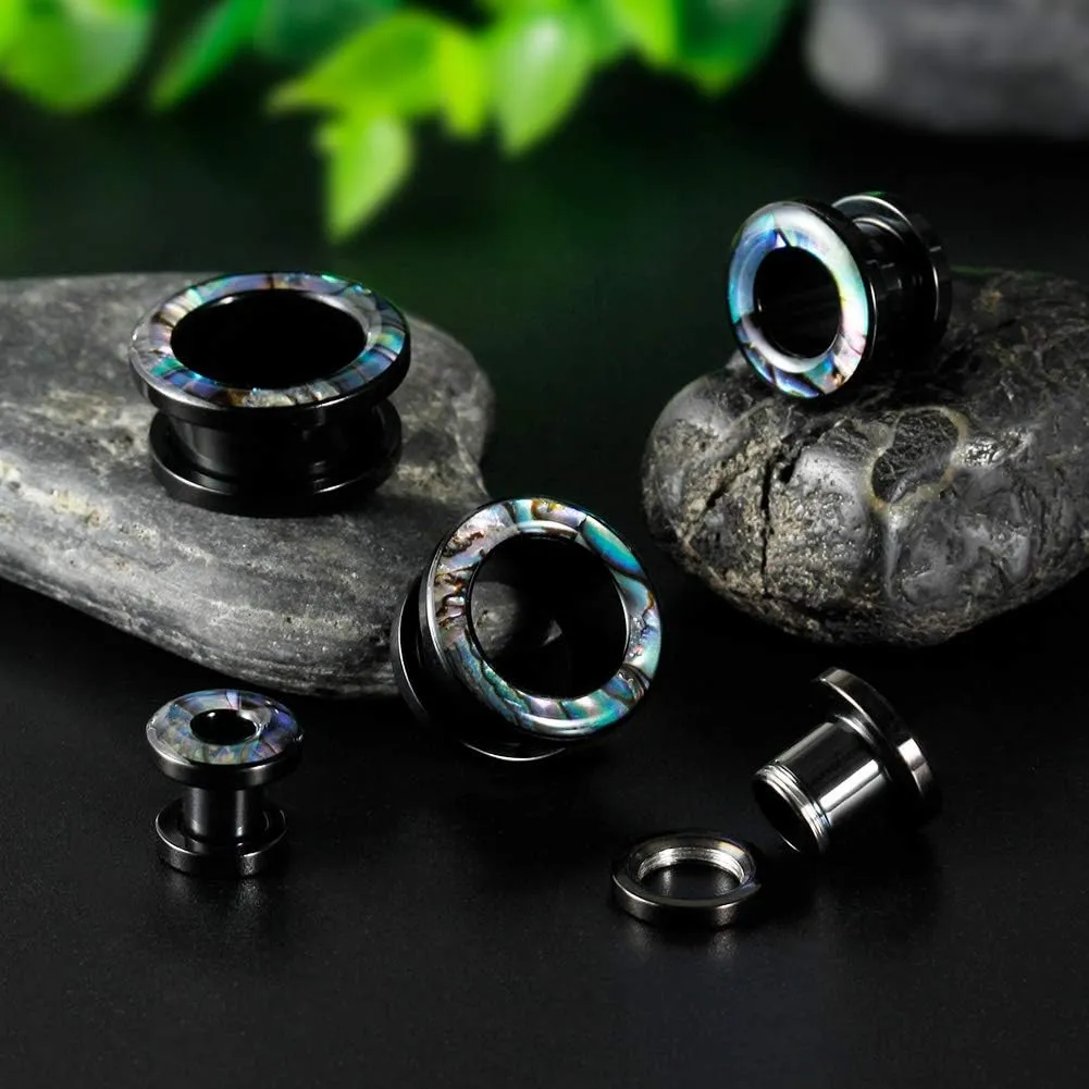 COOEAR Gauges For Ears, Surgical Steel Plugs, Flesh Stretchers Earrings, Size 2g to 1 Inch Black Screw Tunnels Piercing.