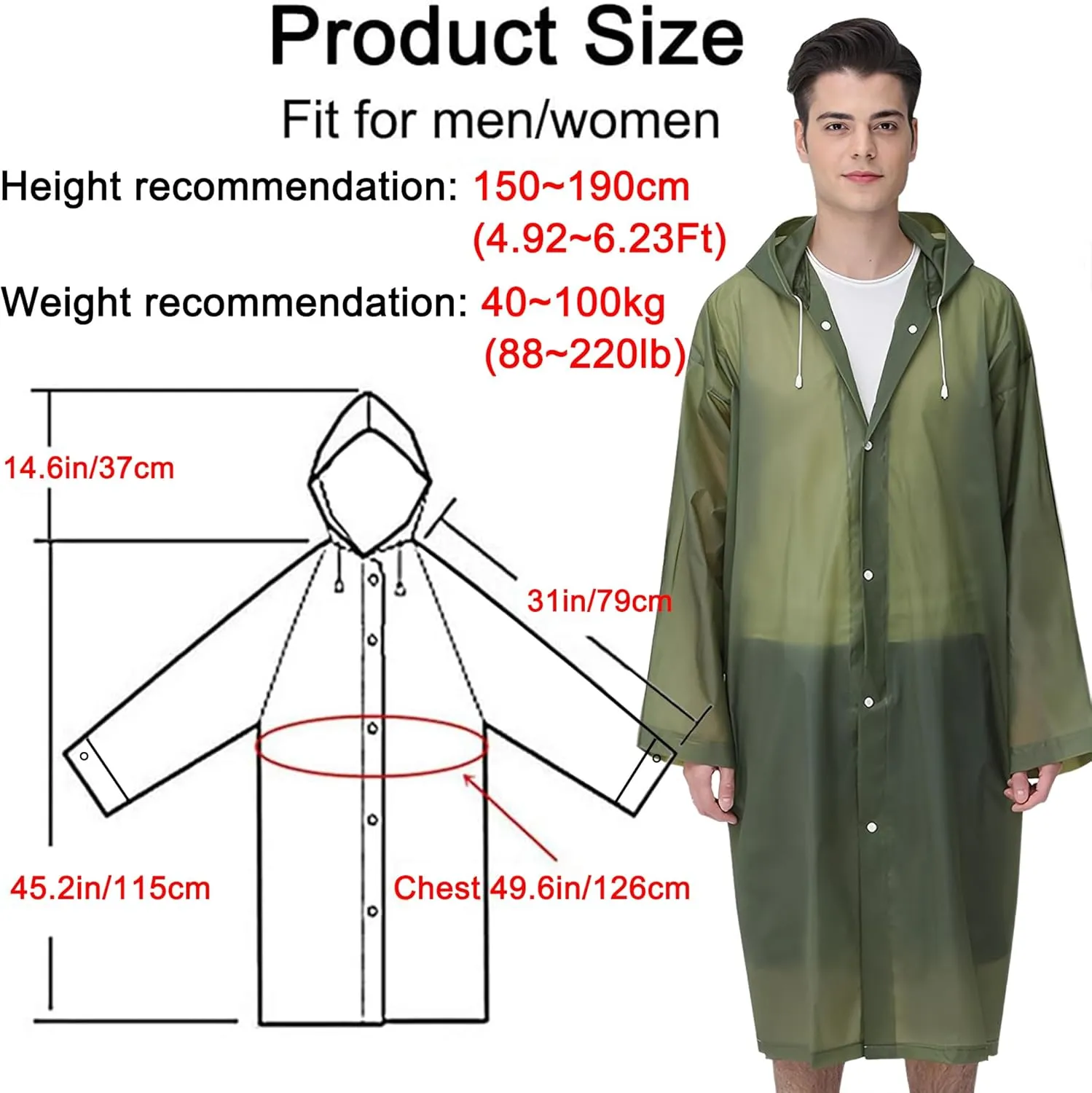 Cosowe Rain Ponchos for Adults Reusable, 2 Pcs Raincoats Emergency for Women Men with Hood and Drawstring