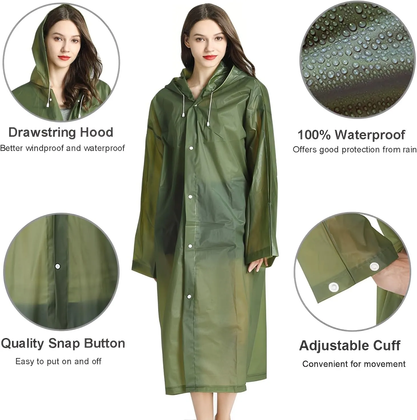 Cosowe Rain Ponchos for Adults Reusable, 2 Pcs Raincoats Emergency for Women Men with Hood and Drawstring