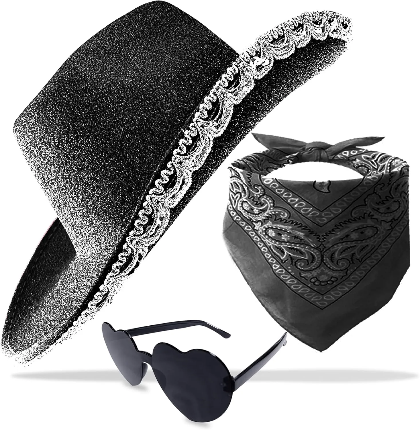 Cowboy Hat Pink Cowgirl Hat with Sequins & Tiara Belt for Women Rodeo Party Hats with Heart Glasses