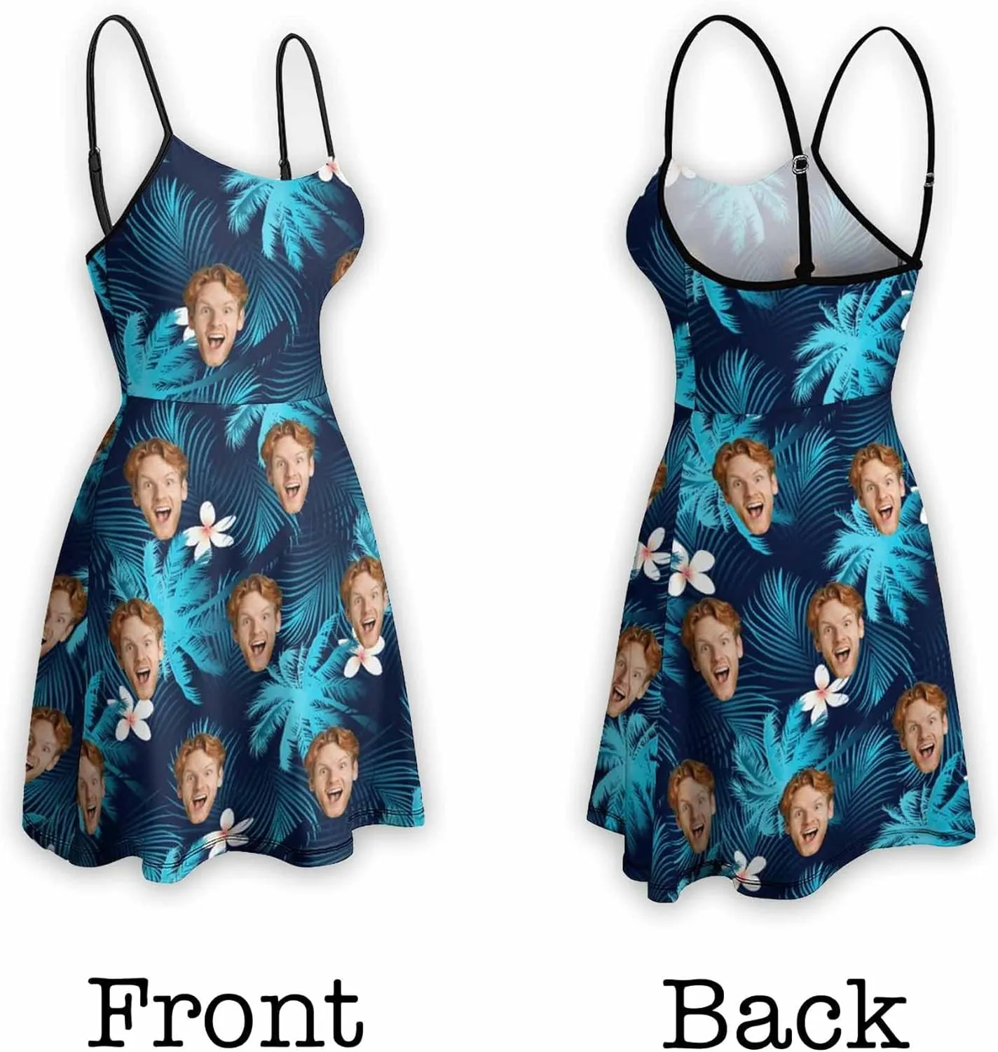 Custom Summer Dresses for Women, Personalized Face Photo Dresses, Sexy Long/Short Casual Beach Sleeveless Sundress Gift