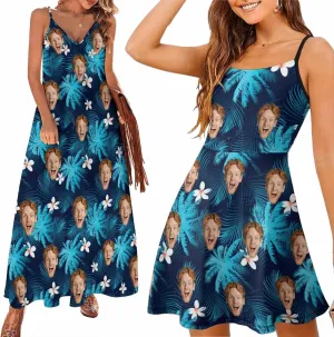Custom Summer Dresses for Women, Personalized Face Photo Dresses, Sexy Long/Short Casual Beach Sleeveless Sundress Gift
