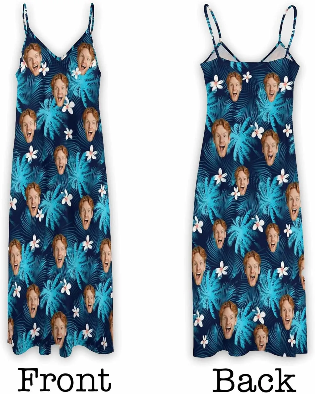 Custom Summer Dresses for Women, Personalized Face Photo Dresses, Sexy Long/Short Casual Beach Sleeveless Sundress Gift