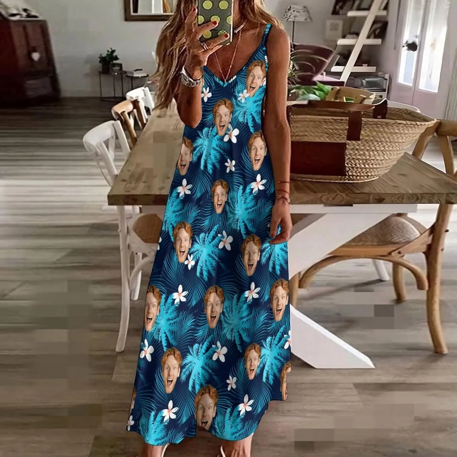 Custom Summer Dresses for Women, Personalized Face Photo Dresses, Sexy Long/Short Casual Beach Sleeveless Sundress Gift