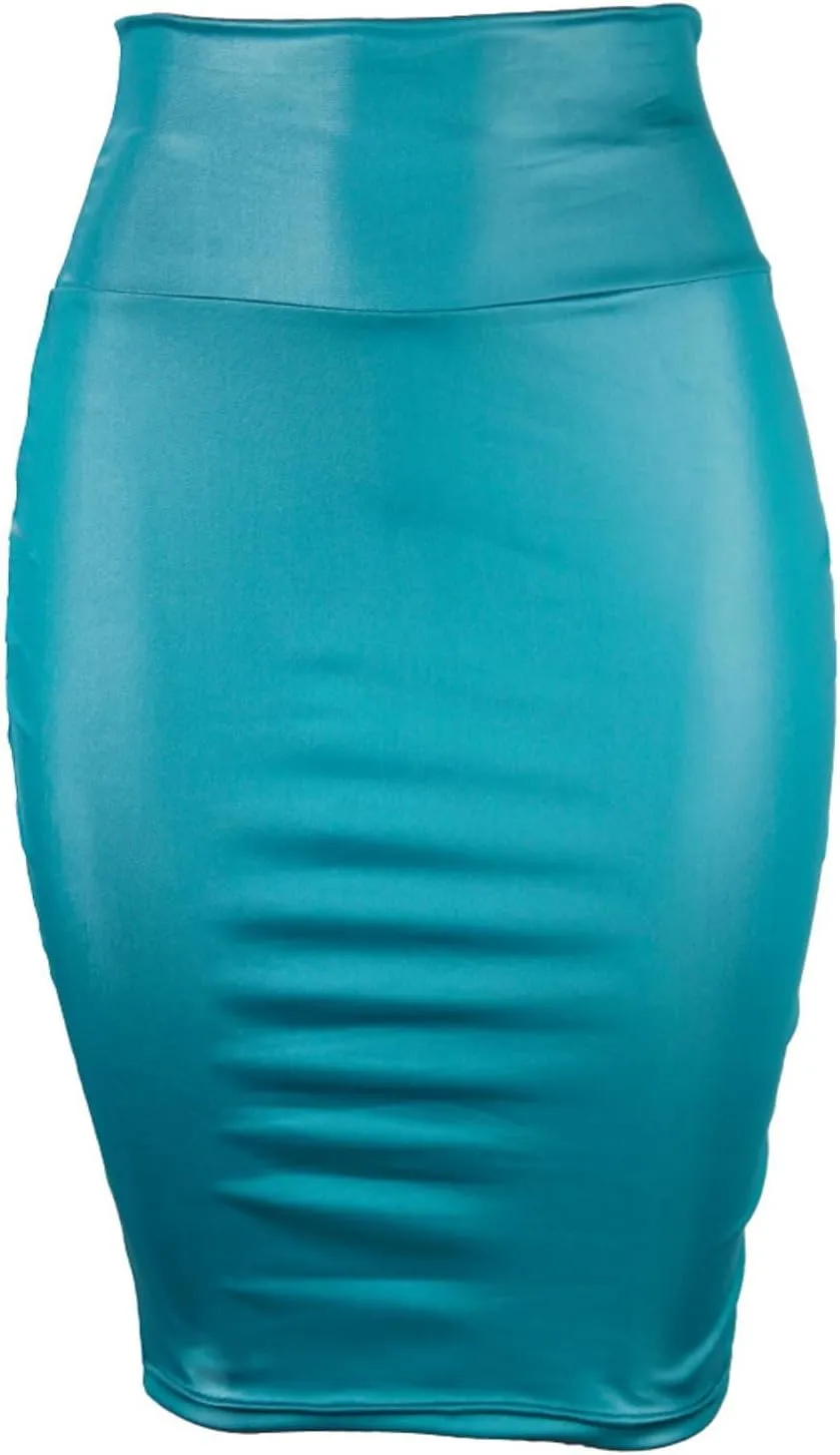 Faux Leather Pencil Skirt for Women High Waisted Knee Length Stretch Bodycon Skirt Vintage Elegant Office Lady Midi Skirts