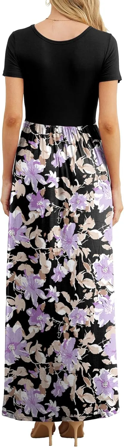 GRECERELLE Women's Short Sleeve Maxi Dresses Casual Long Dresses with Pockets