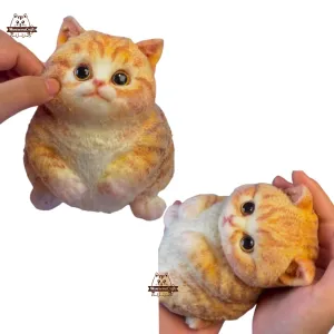 Handmade Taba Squishy Big Furry Chubby Orange Kitten Cat Animal | Washable Squeezable Stress Relief Fidget Toy