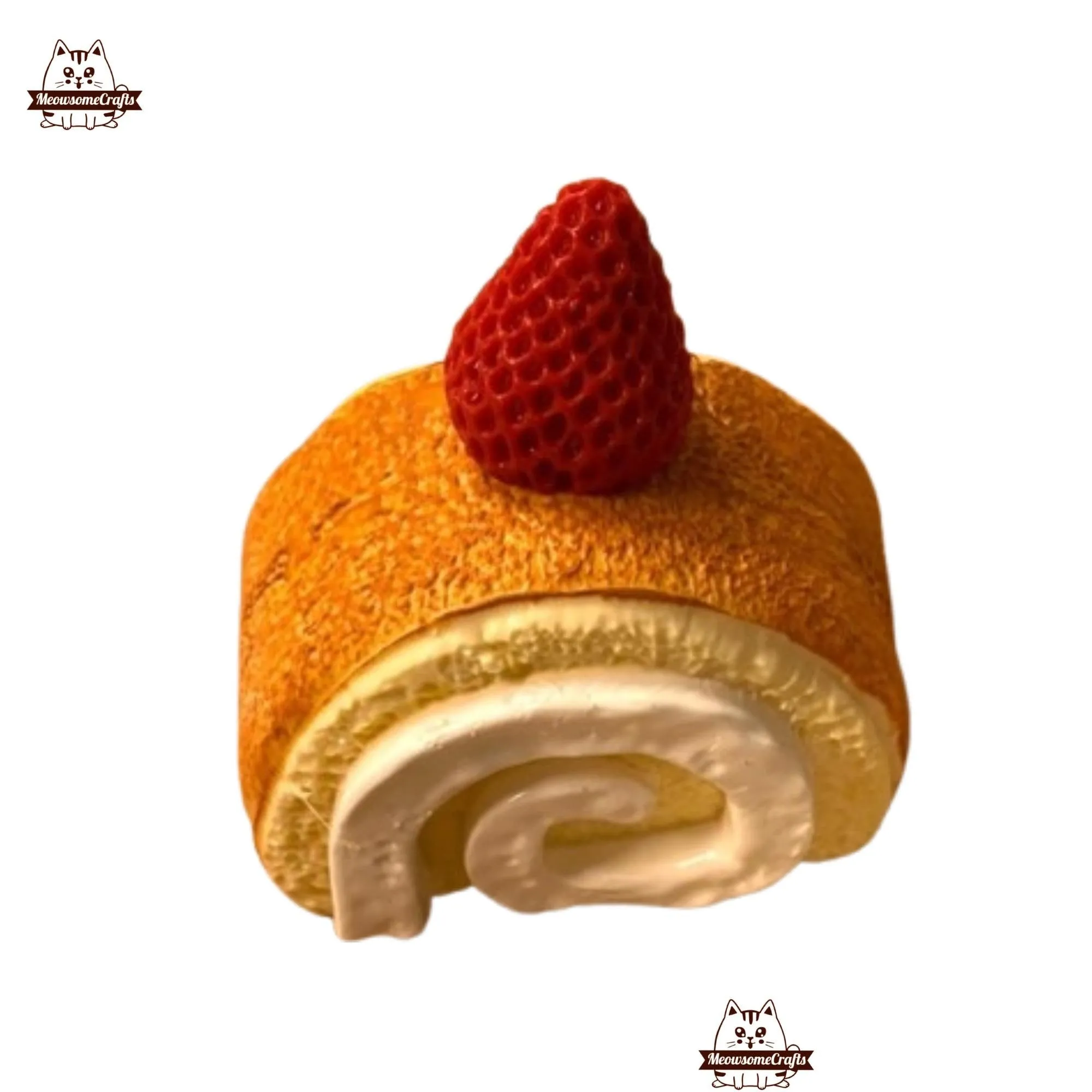 Handmade Taba Squishy Cream Swiss Roll With Strawberry Dessert Food | Squeezable Stress Relief Fidget Toy
