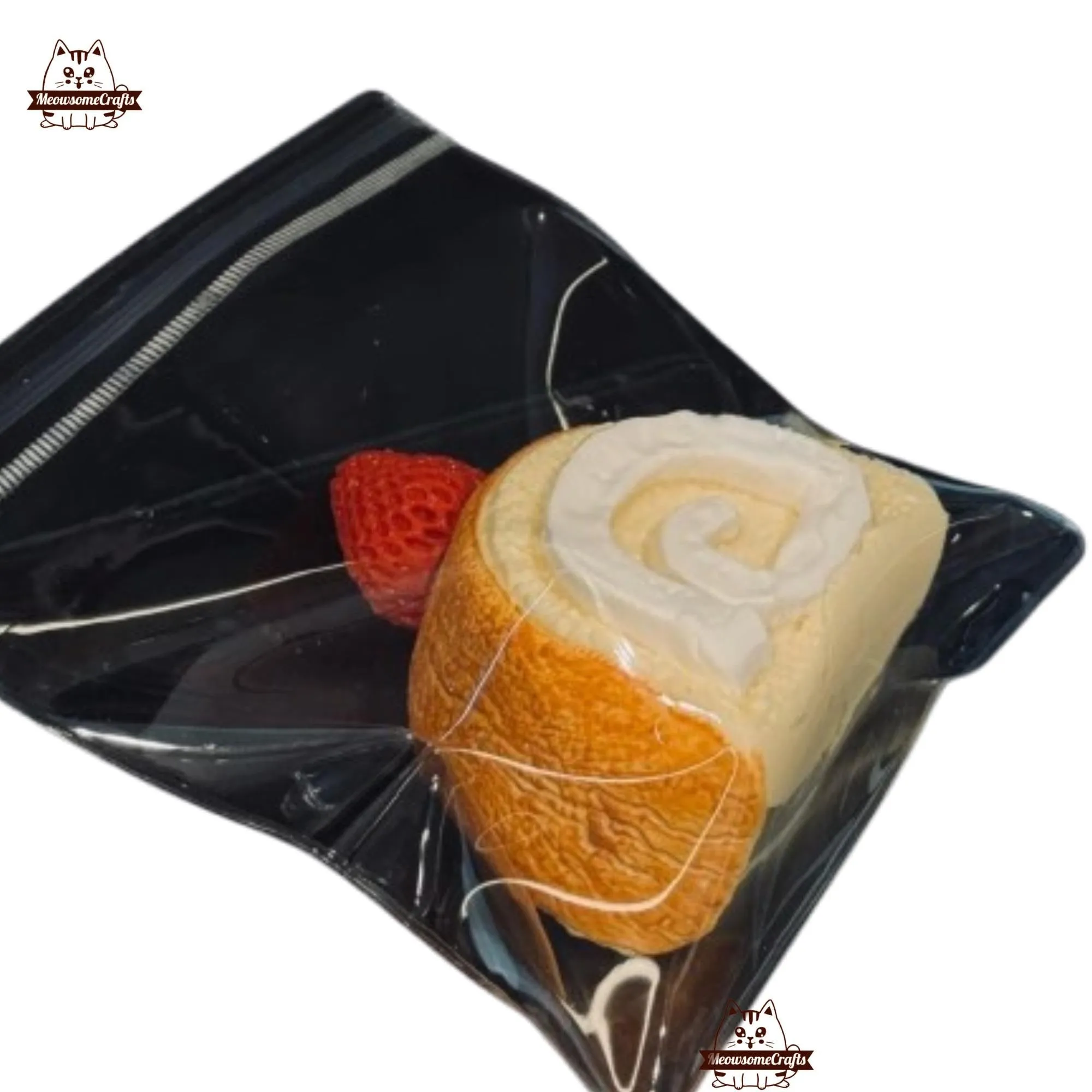 Handmade Taba Squishy Cream Swiss Roll With Strawberry Dessert Food | Squeezable Stress Relief Fidget Toy