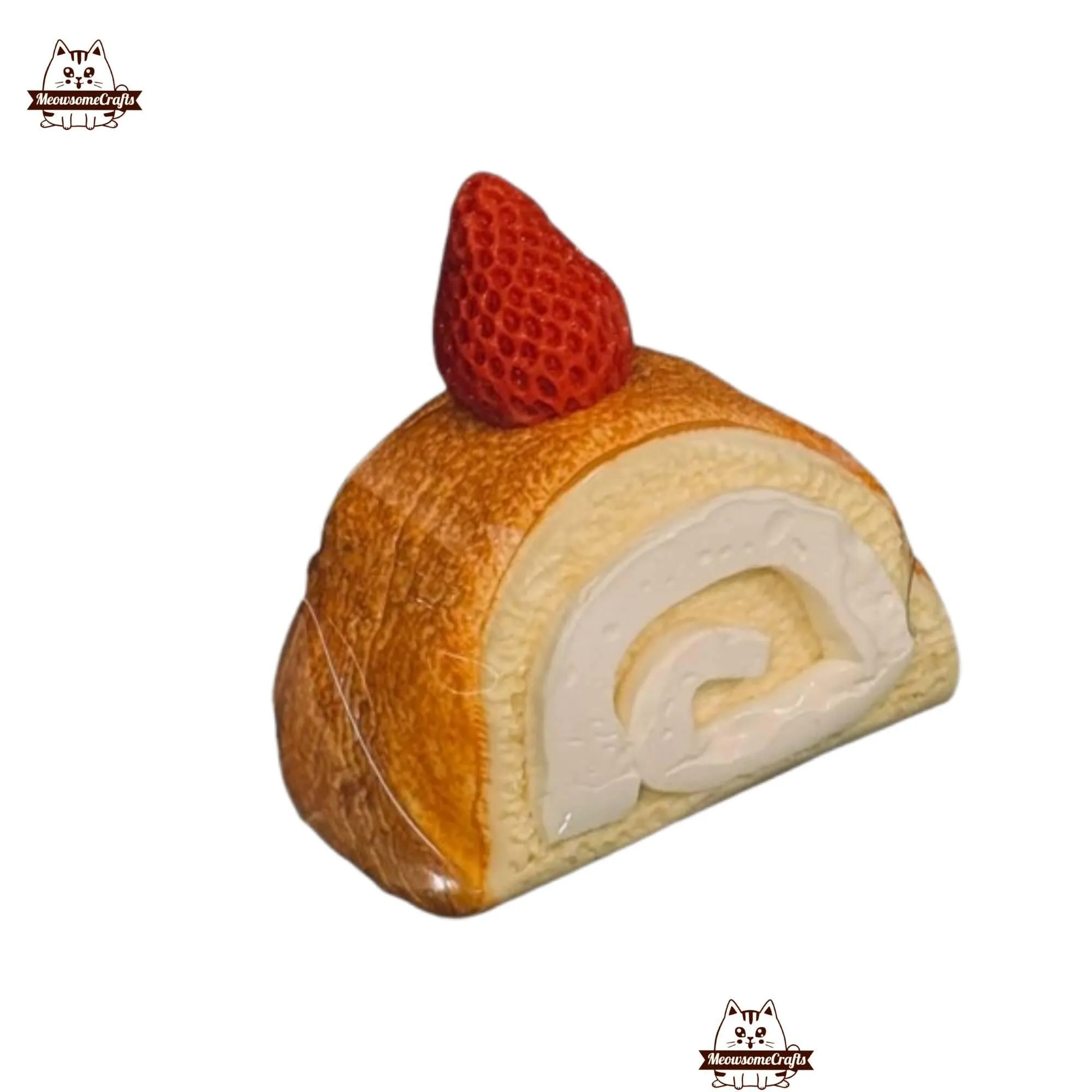 Handmade Taba Squishy Cream Swiss Roll With Strawberry Dessert Food | Squeezable Stress Relief Fidget Toy