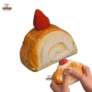 Handmade Taba Squishy Cream Swiss Roll With Strawberry Dessert Food | Squeezable Stress Relief Fidget Toy
