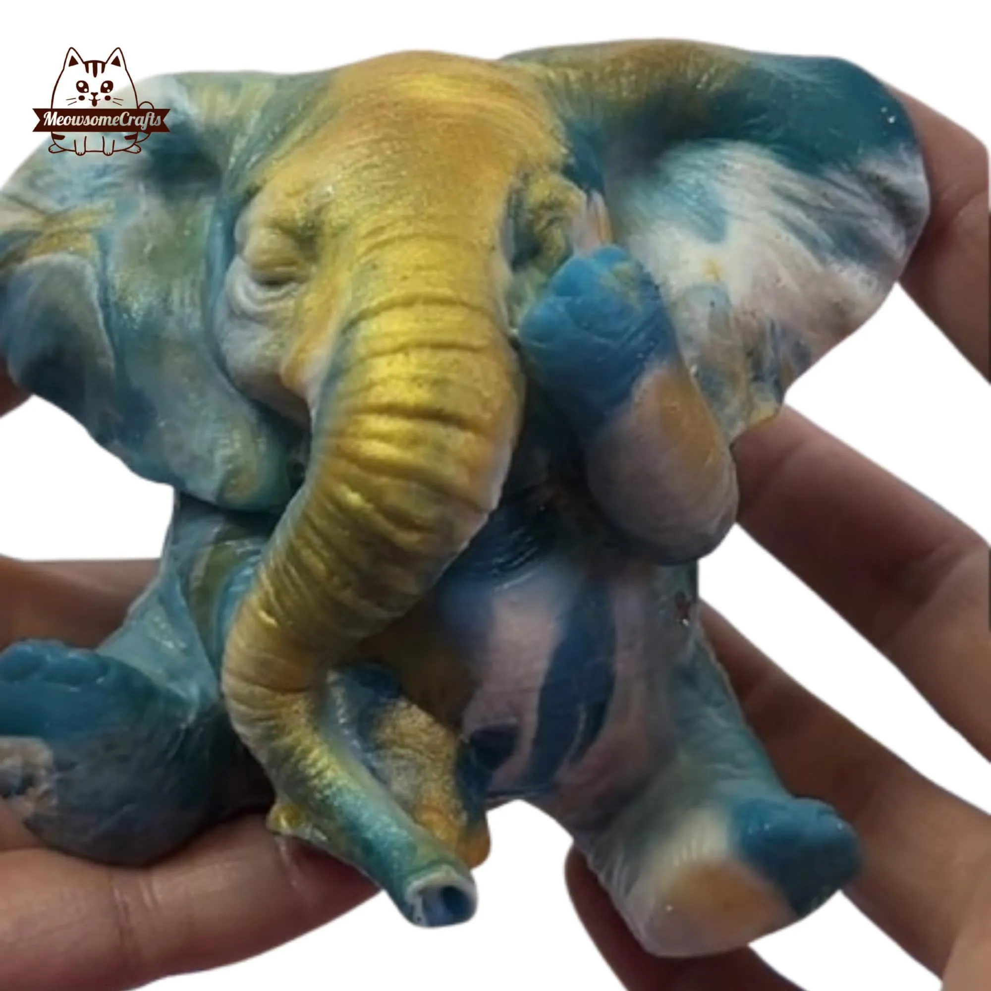 Handmade Taba Squishy Elephant Covering Eyes Mixed Colors Animal | Squeezable Stress Relief Fidget Toy