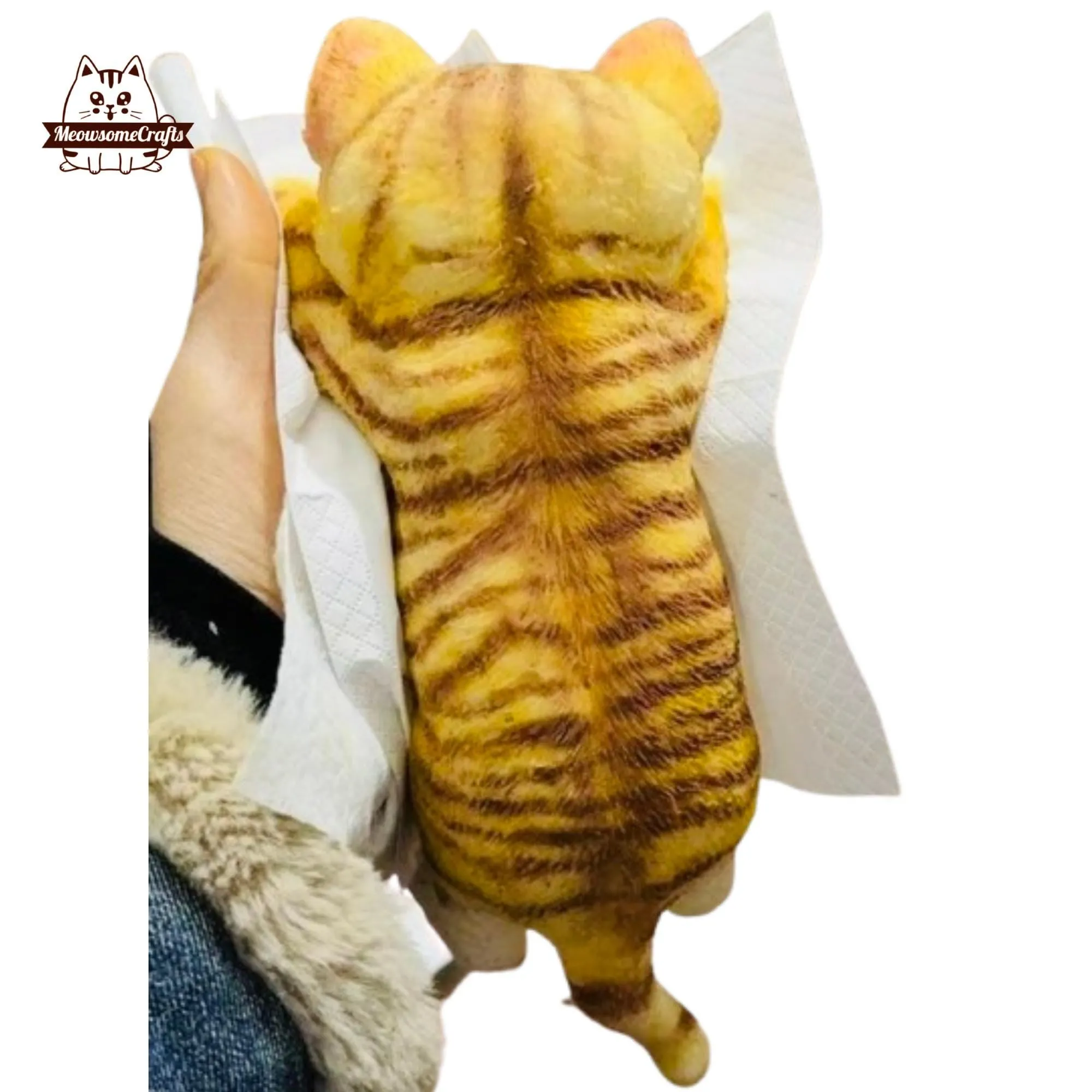 Handmade Taba Squishy Furry Laying Orange Black Tiger Stripe Kitten Cat Animal | Washable Squeezable Stress Relief Fidget Toy