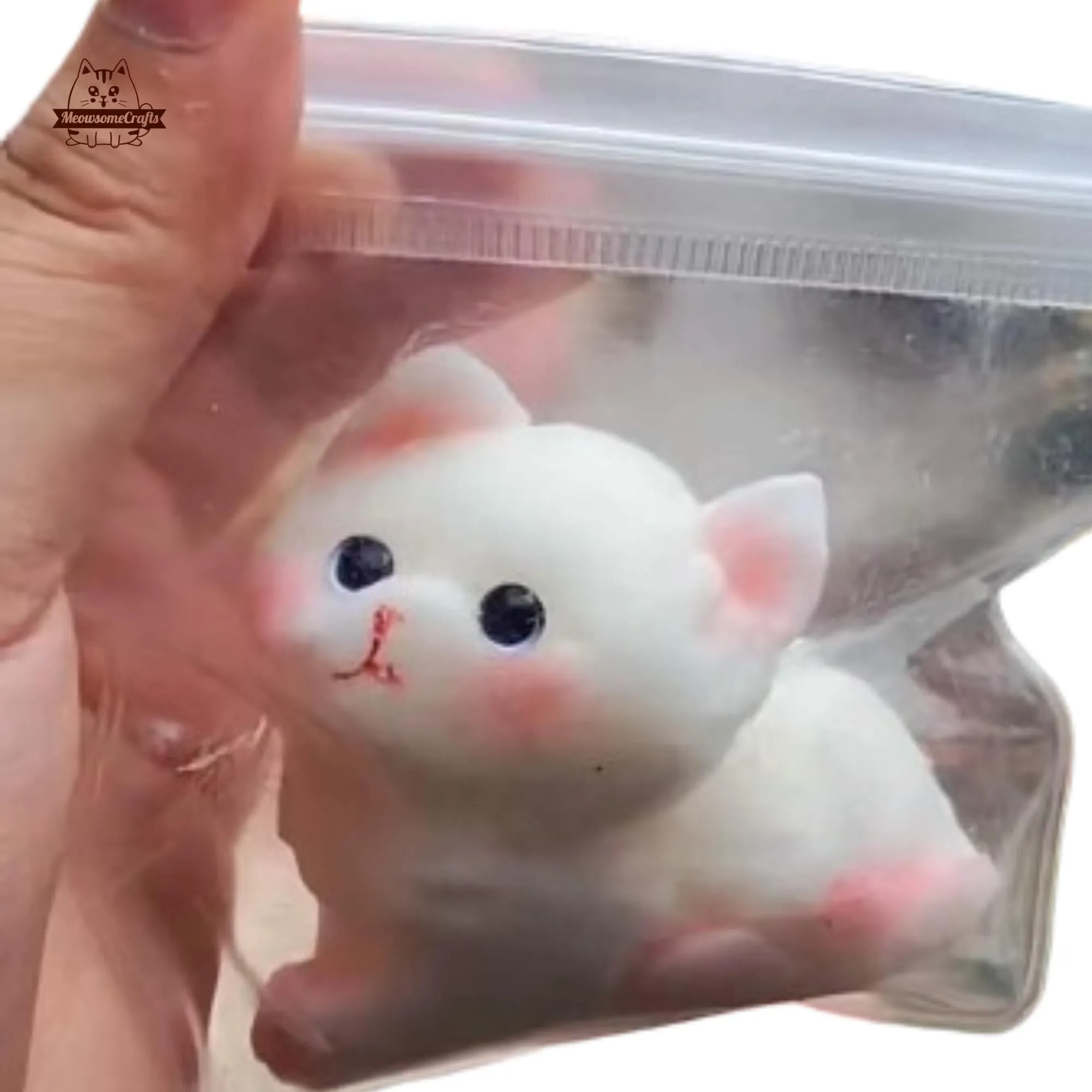 Handmade Taba Squishy Furry Soft White Kitten Cat Animal | Washable Squeezable Stress Relief Fidget Toy