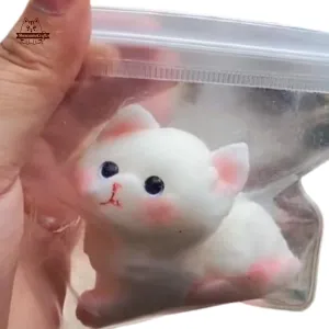 Handmade Taba Squishy Furry Soft White Kitten Cat Animal | Washable Squeezable Stress Relief Fidget Toy
