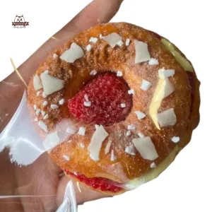 Handmade Taba Squishy Strawberry Cream Bagel Dessert Food | Squeezable Stress Relief Fidget Toy