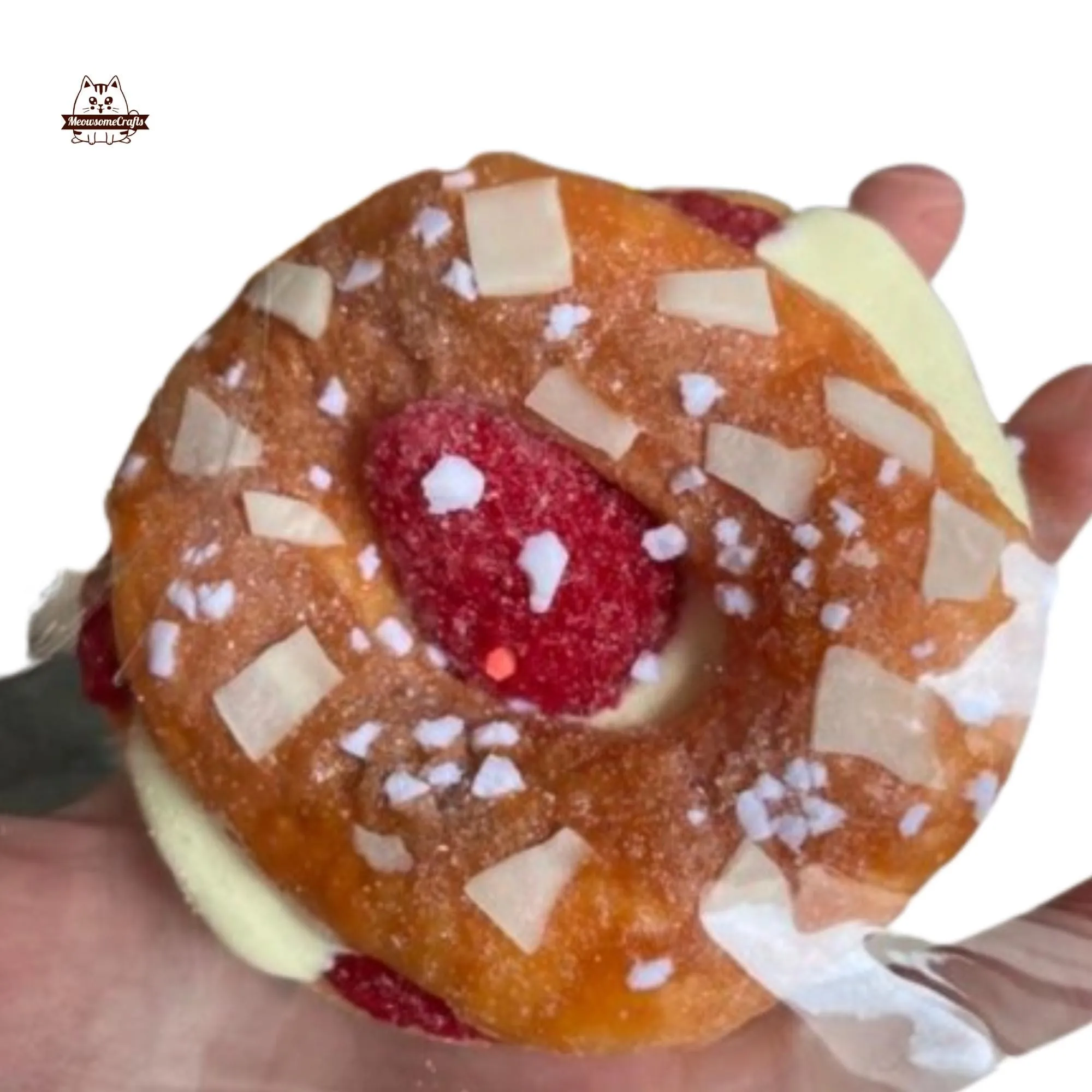 Handmade Taba Squishy Strawberry Cream Bagel Dessert Food | Squeezable Stress Relief Fidget Toy