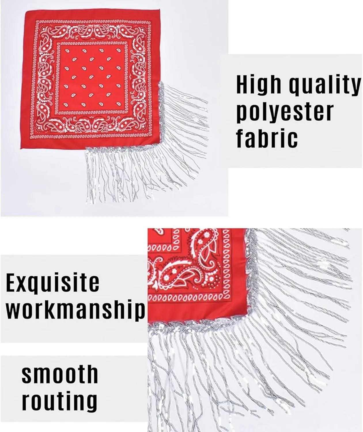 Holiberty Rhinestone Fringe Bandana Mask Paisley Western Cowboy Sqaure Scarf Head Wrap Disco Rave Party Bachelorette Bandanas