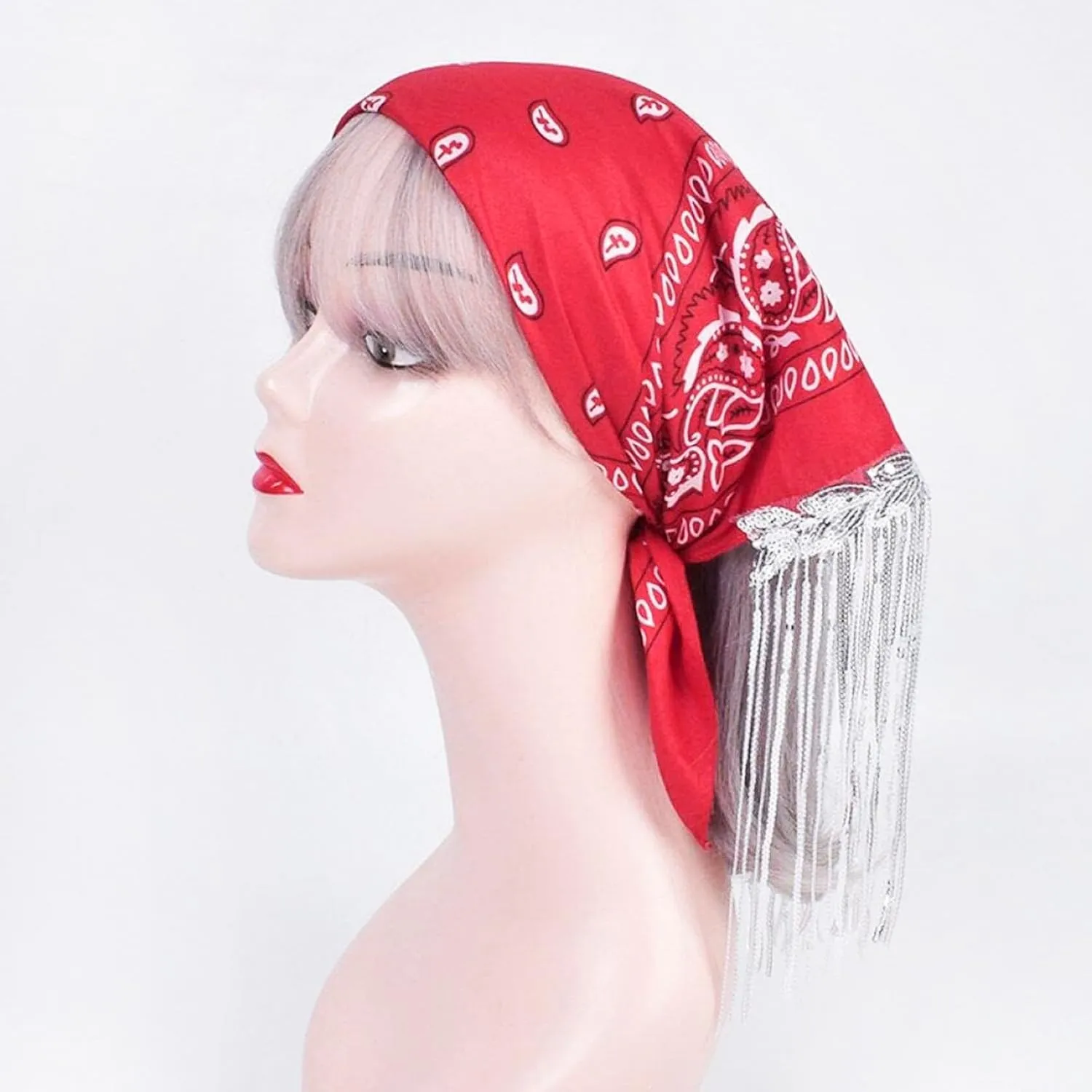 Holiberty Rhinestone Fringe Bandana Mask Paisley Western Cowboy Sqaure Scarf Head Wrap Disco Rave Party Bachelorette Bandanas