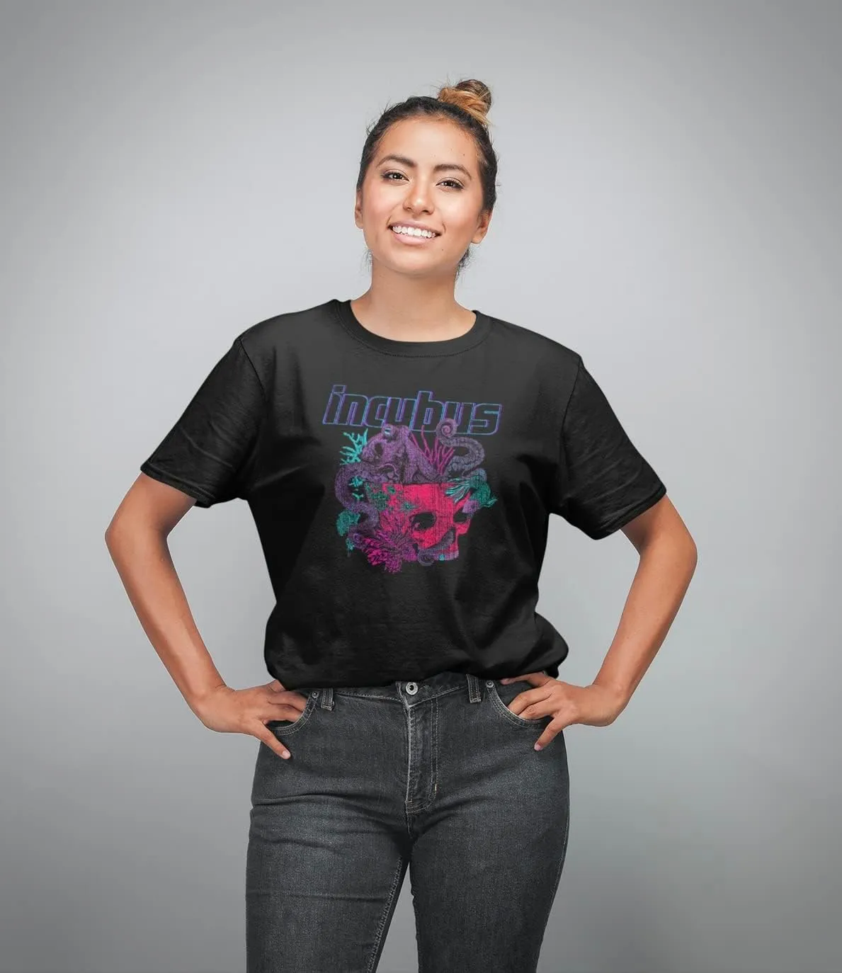 Incubus 90s Rock Band Octopus Skull Sketch Adult Short Sleeve T Shirt Graphic Tees