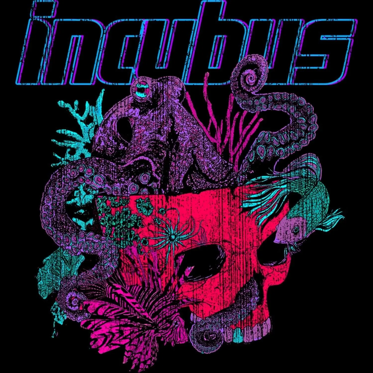 Incubus 90s Rock Band Octopus Skull Sketch Adult Short Sleeve T Shirt Graphic Tees