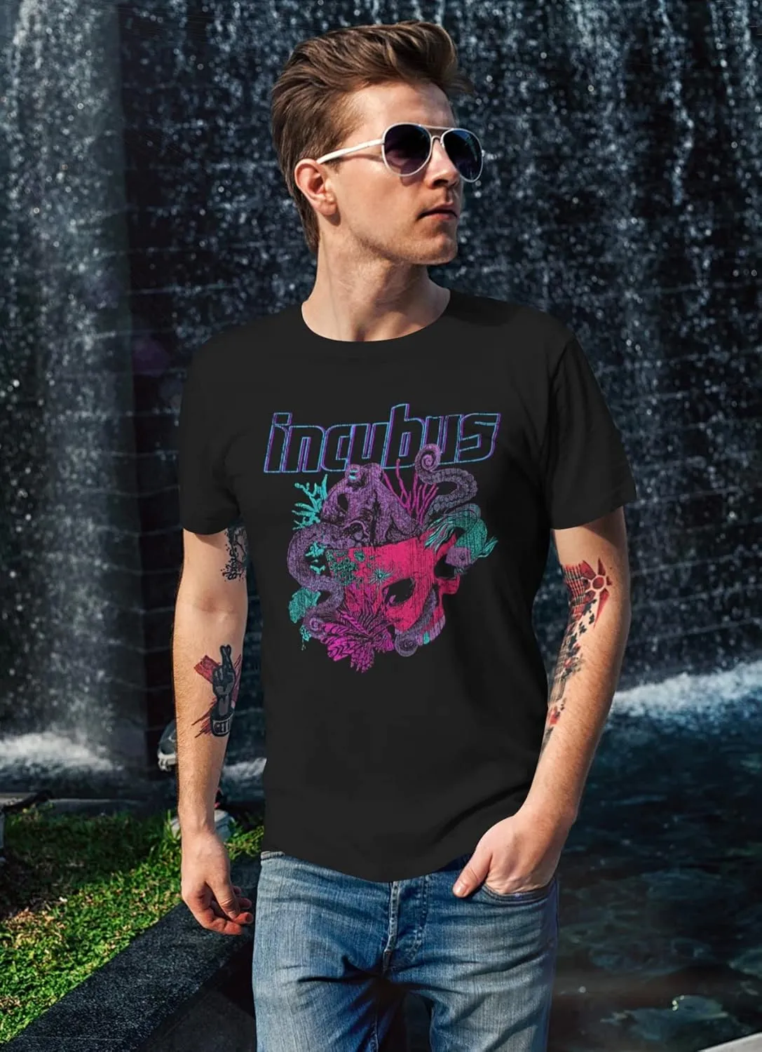 Incubus 90s Rock Band Octopus Skull Sketch Adult Short Sleeve T Shirt Graphic Tees