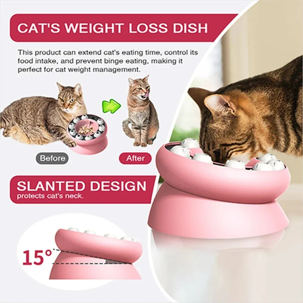Interactive Slanted Cat Feeder Bowl for Slow Feeding