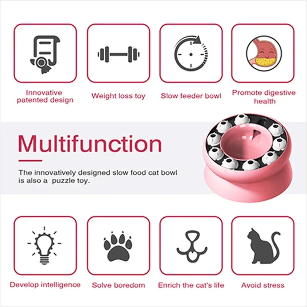 Interactive Slanted Cat Feeder Bowl for Slow Feeding
