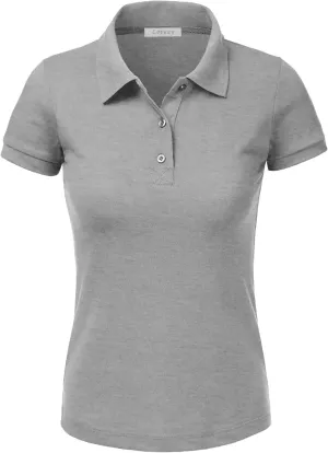 J. LOVNY Women's Slim Fit Long Waist Short Sleeve Plain Polo Tee Shirts
