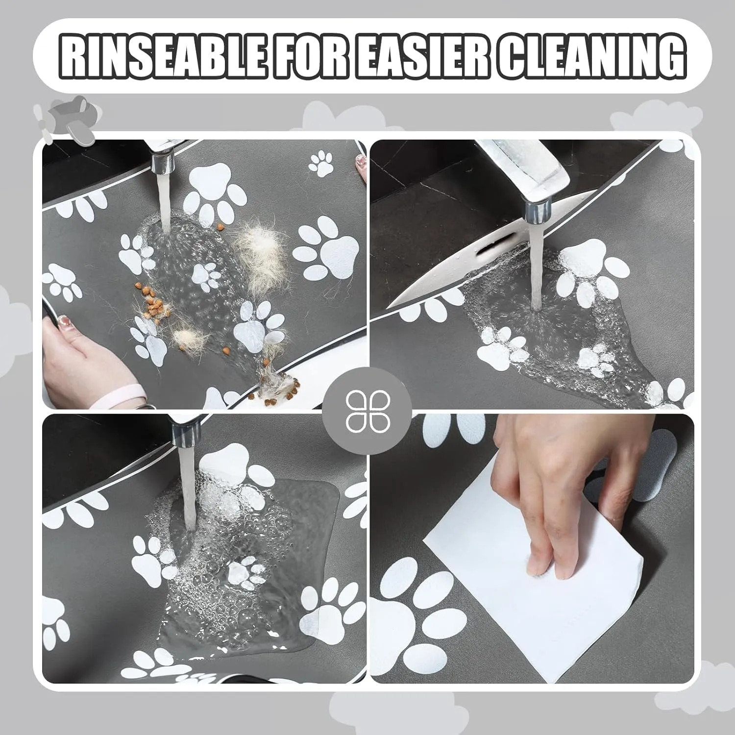 JUCFHY Pet Feeding Mat Absorbent Dog Food Mat No Stains Waterproof Dog Mat for Food and Water, Easy Clean Dog Bowl Mat Puppy Supplies Dog Accessories & Products, Dark Grey, 19''×12''