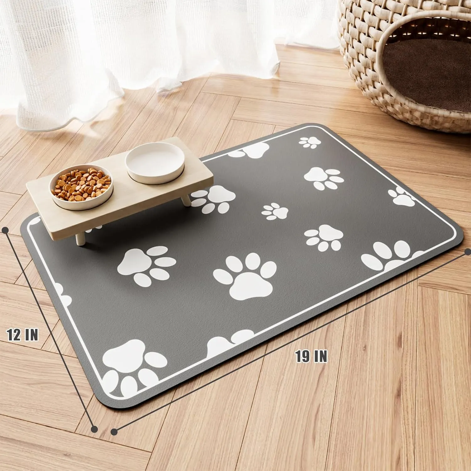 JUCFHY Pet Feeding Mat Absorbent Dog Food Mat No Stains Waterproof Dog Mat for Food and Water, Easy Clean Dog Bowl Mat Puppy Supplies Dog Accessories & Products, Dark Grey, 19''×12''