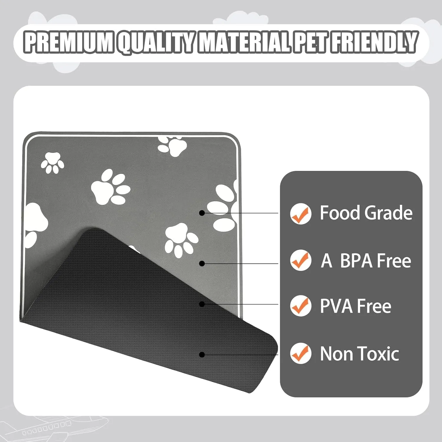 JUCFHY Pet Feeding Mat Absorbent Dog Food Mat No Stains Waterproof Dog Mat for Food and Water, Easy Clean Dog Bowl Mat Puppy Supplies Dog Accessories & Products, Dark Grey, 19''×12''