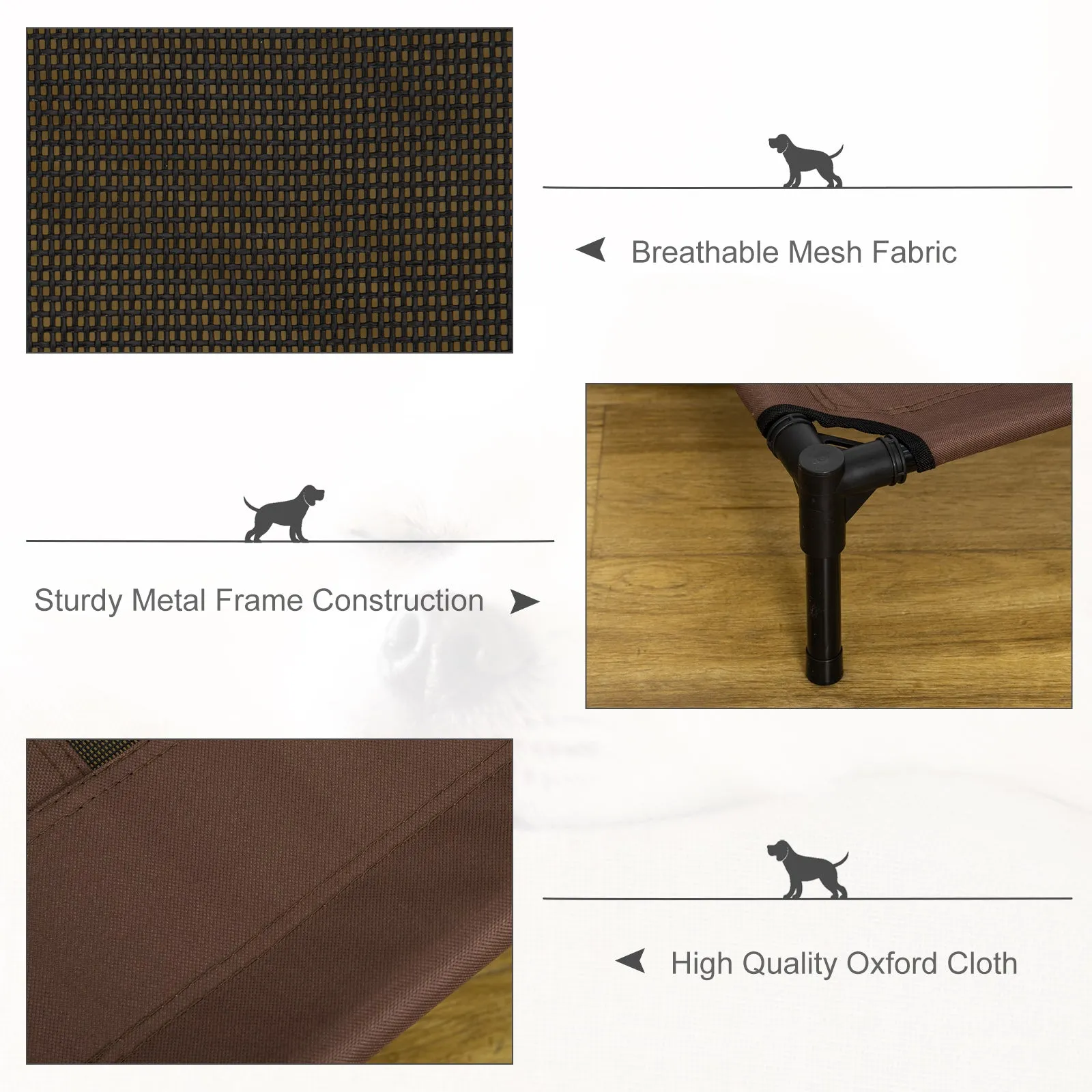 Large Raised Dog Bed Cat Elevated Lifted Cooling Portable Camping Basket Outdoor Indoor Mesh Pet Cot Metal Frame Brown
