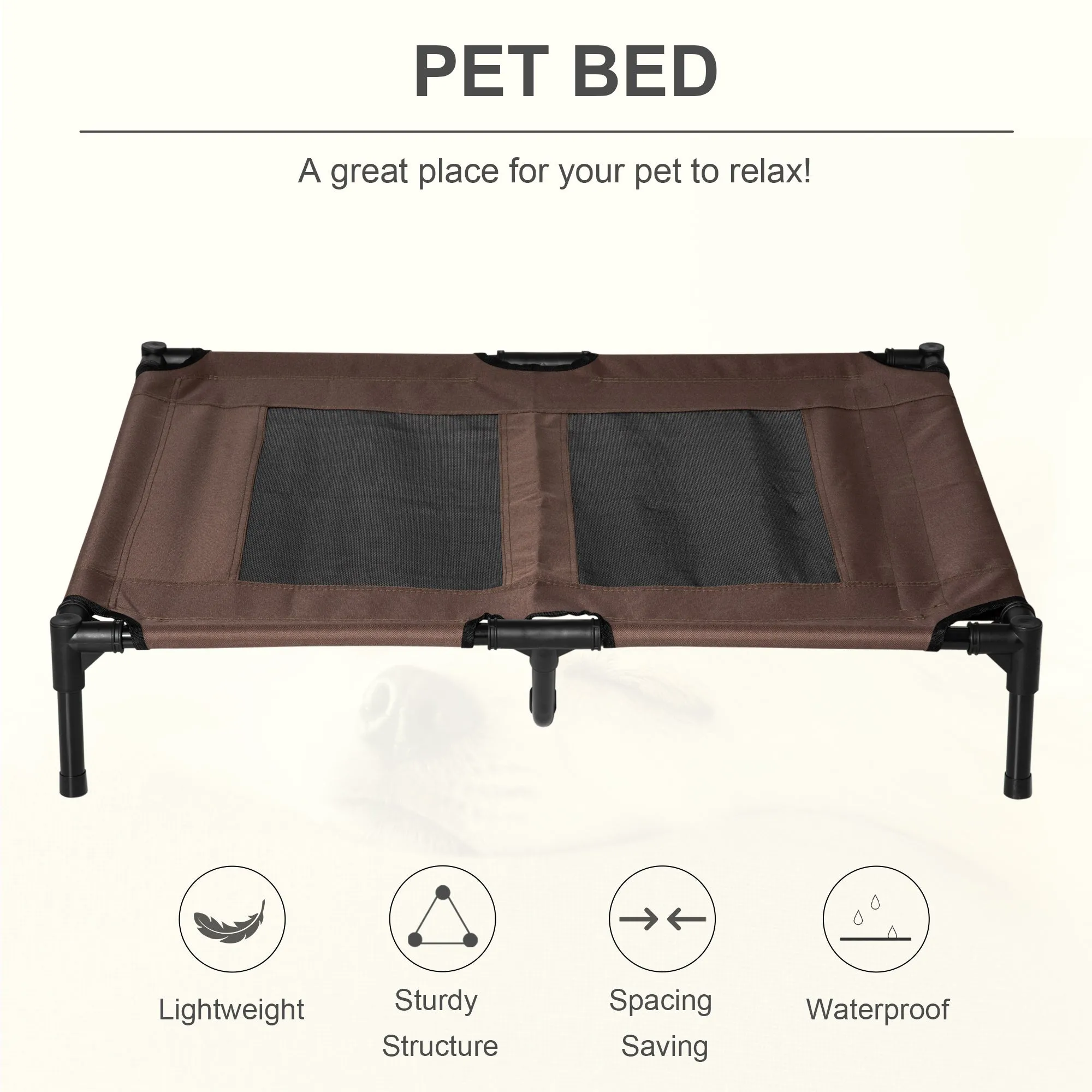 Large Raised Dog Bed Cat Elevated Lifted Cooling Portable Camping Basket Outdoor Indoor Mesh Pet Cot Metal Frame Brown