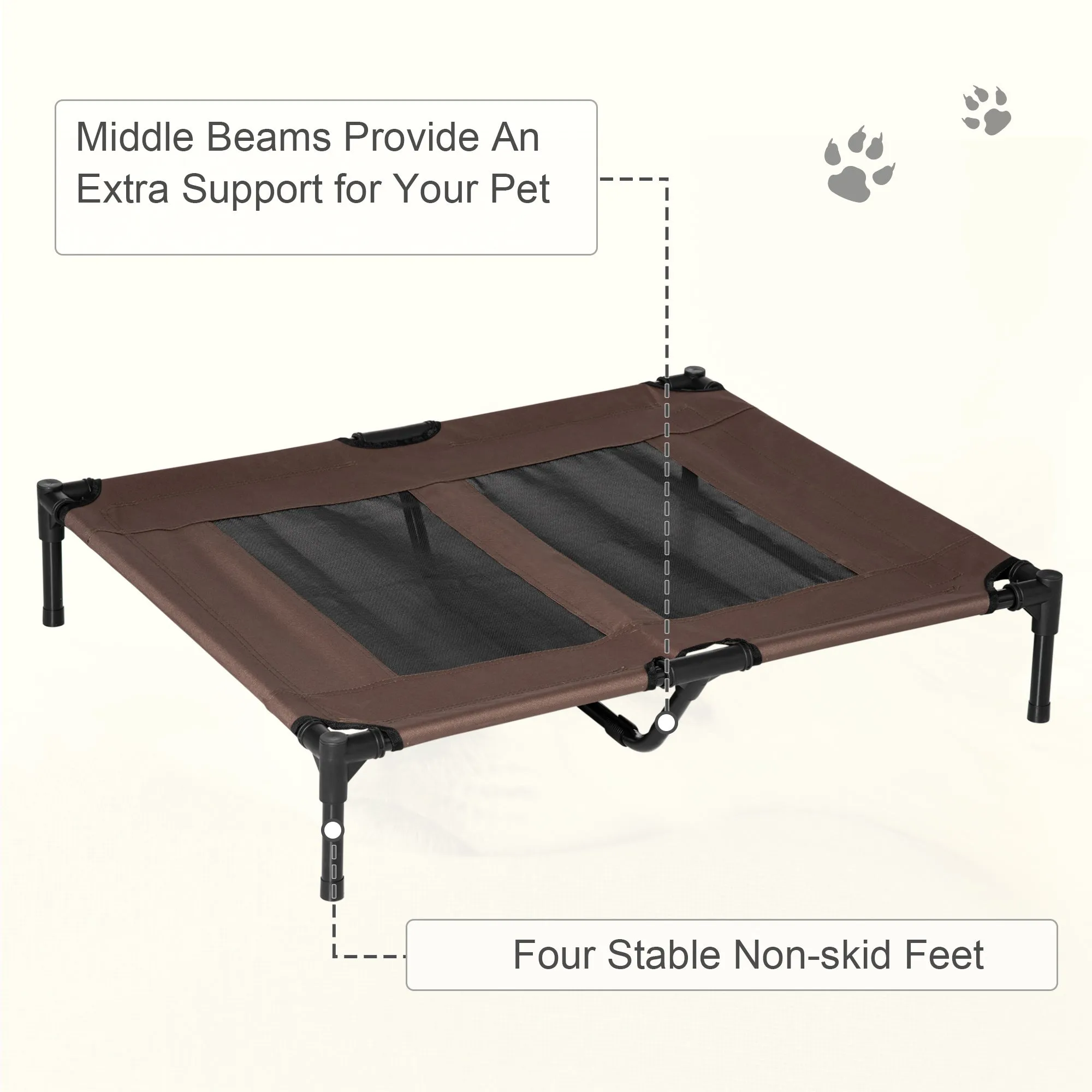 Large Raised Dog Bed Cat Elevated Lifted Cooling Portable Camping Basket Outdoor Indoor Mesh Pet Cot Metal Frame Brown