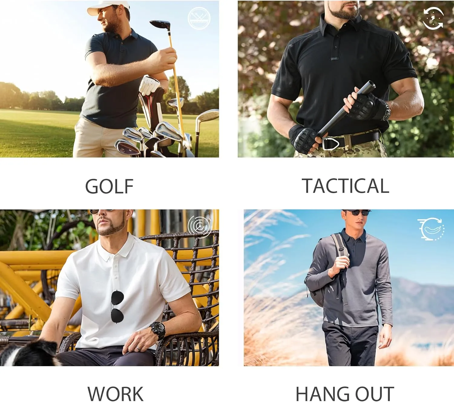 Long Sleeve Polo Shirts for Men Quick Dry Performance Polo T Shirts Collared Tactical Shirt Athletic UPF Golf Shirts