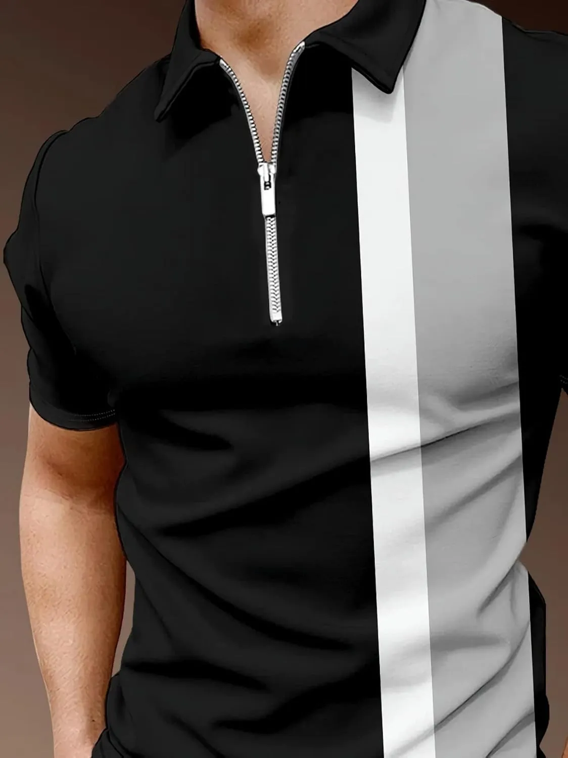Men's Long Sleeve Polo Shirt Printed Zip Up Casual Slim Fit Golf Shirts Tops